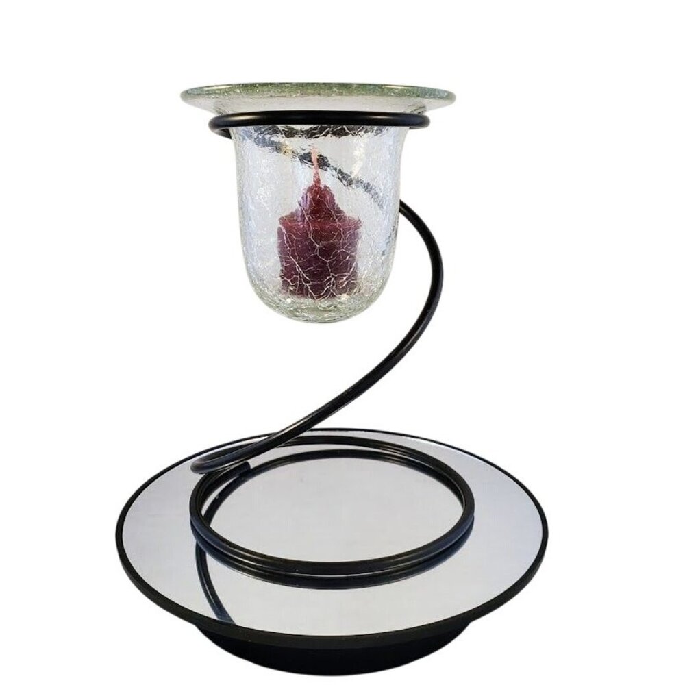 Vintage Partylite Ascent Candleholder with Crackled Glass & Metal Swirl Base